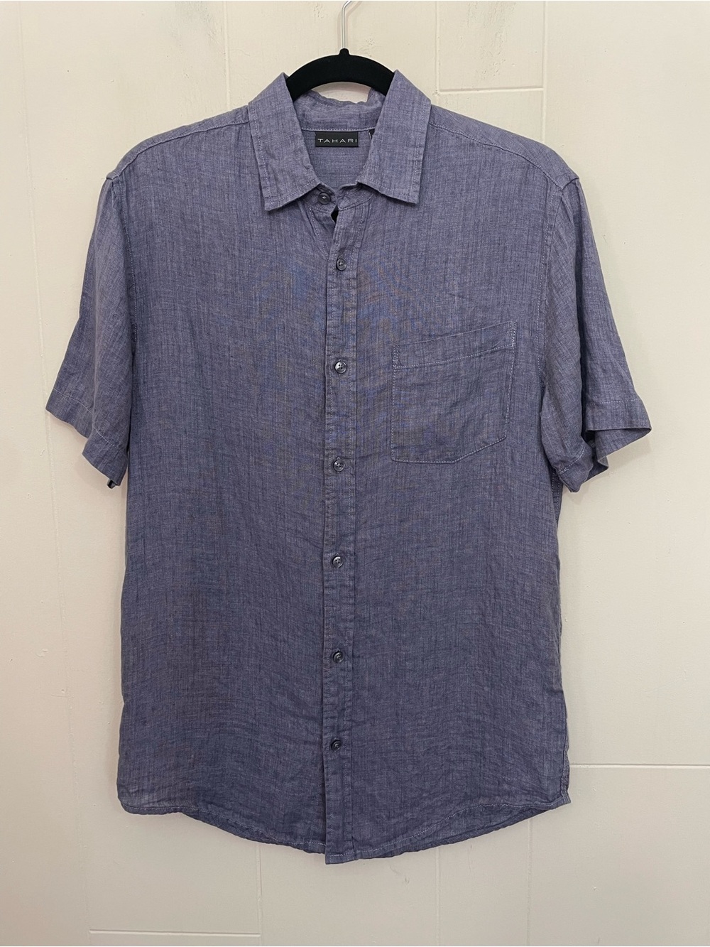 Tahari Short Sleeve Linen Button Up Shirt Women’s Size S Blue Coastal Chic